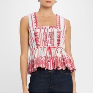 Damson Madder Amaya Embroidered Sleeveless Blouse in Blue/Pink Size 10 (us 6)